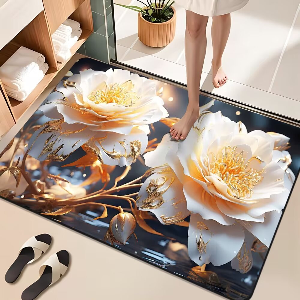 Floral Design Bathroom Mat Kalsten