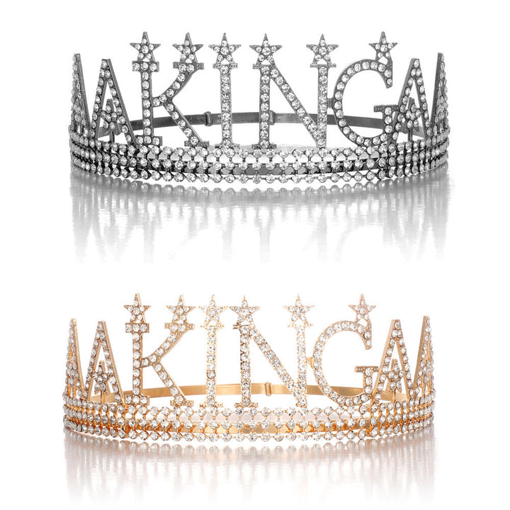 Ladies Glittering Birthday Crown with a Regal "Birthday King" Sash Set Kalsten