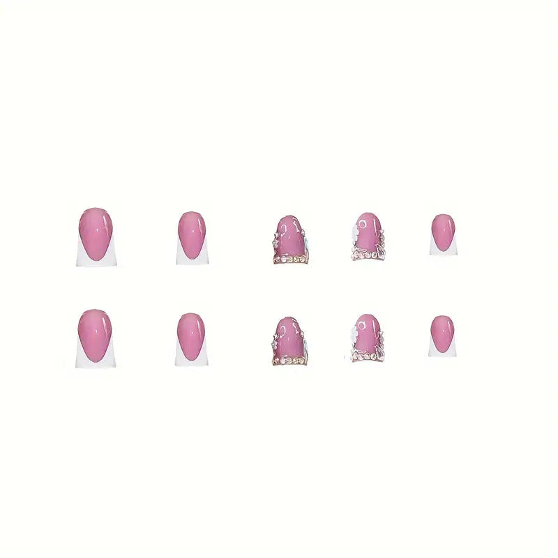 Elegant French Tip Press-On Nail Art with Rhinestone Accents Kalsten