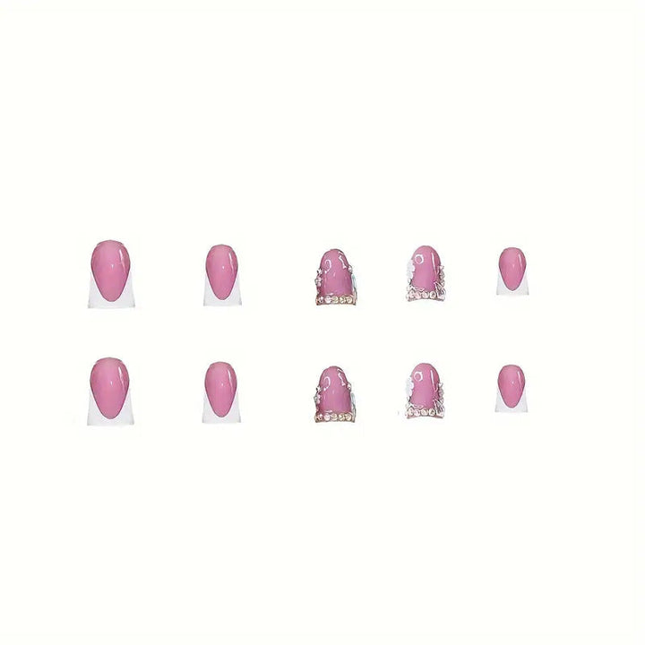 Elegant French Tip Press-On Nail Art with Rhinestone Accents Kalsten