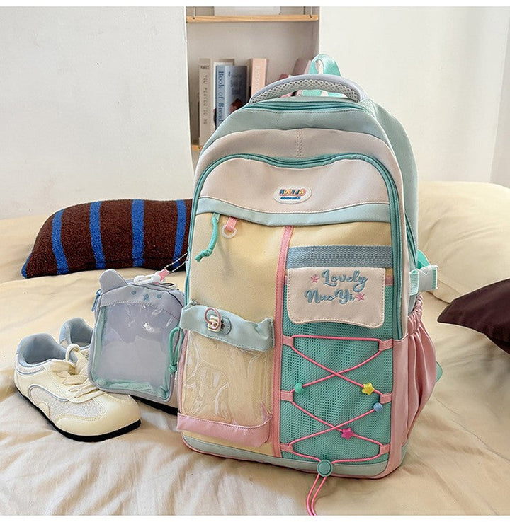 Color-Blocked Multi-Pocket School Backpack