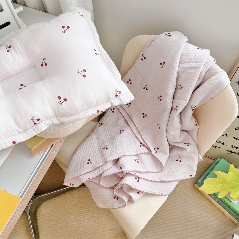 Unisex soft muslin blanket with cherry-shaped embroidery Kalsten