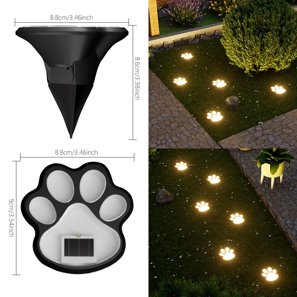 Paw Print Solar Garden Pathway Stake Lights With Integrated Panel And Ground Spike Mount Kalsten