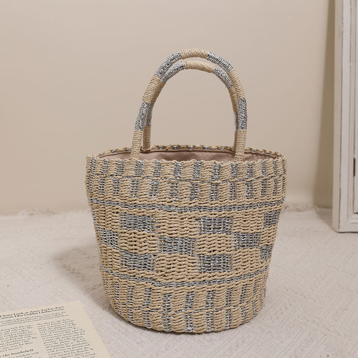 Handcrafted basket bag with modern geometric pattern Kalsten