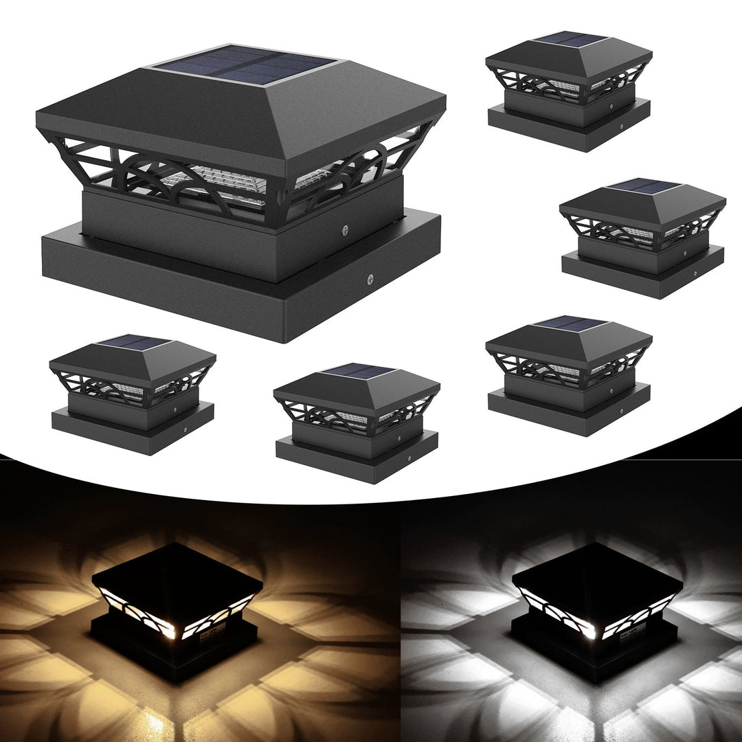 Decorative Solar LED Square Fence Post Cap With Lattice Pattern And Dual-Mode Warm And Cool Lighting Kalsten