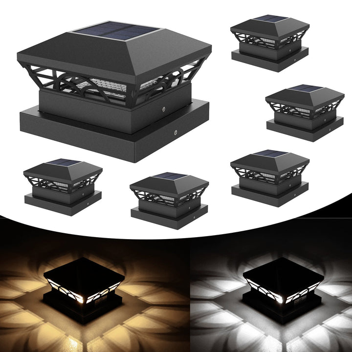 Decorative Solar LED Square Fence Post Cap With Lattice Pattern And Dual-Mode Warm And Cool Lighting Kalsten