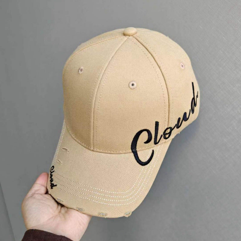 Women's Distressed Cotton Baseball Cap with Scripted Design Kalsten