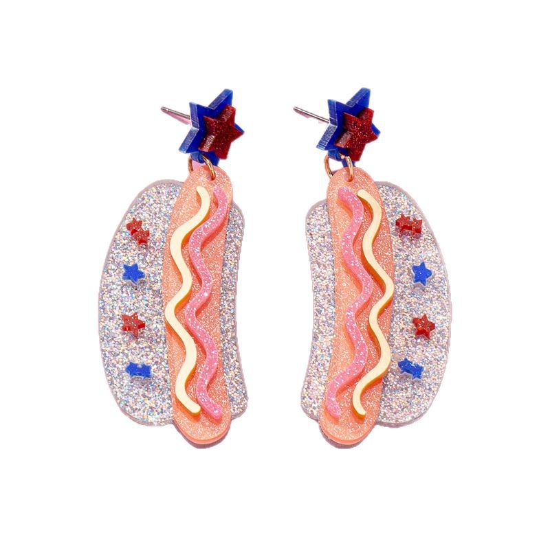 Women's nan novelty glitter hot dog dangle earrings with star stud Kalsten