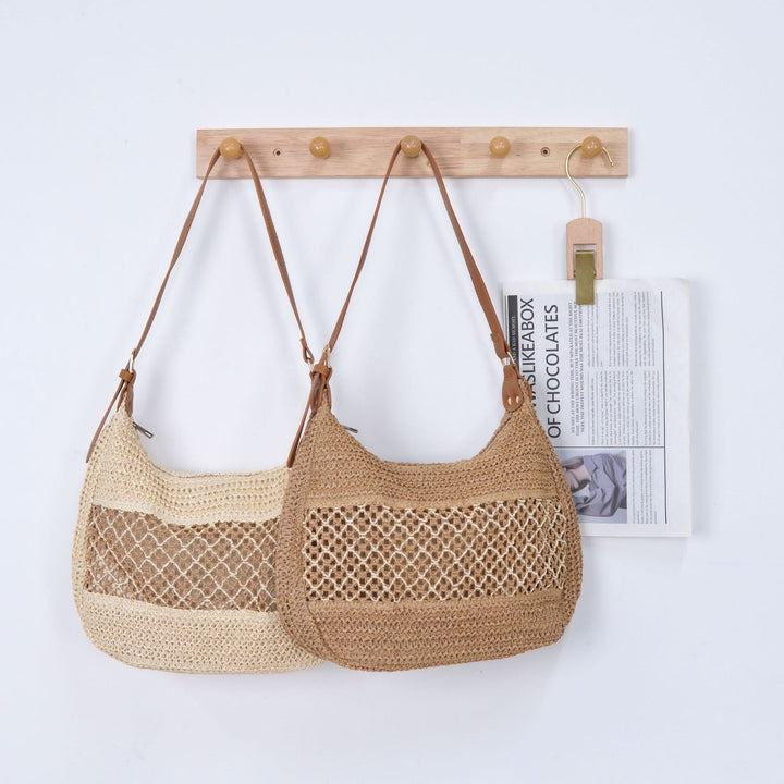 Elegant mesh shoulder bag with leather accents Kalsten