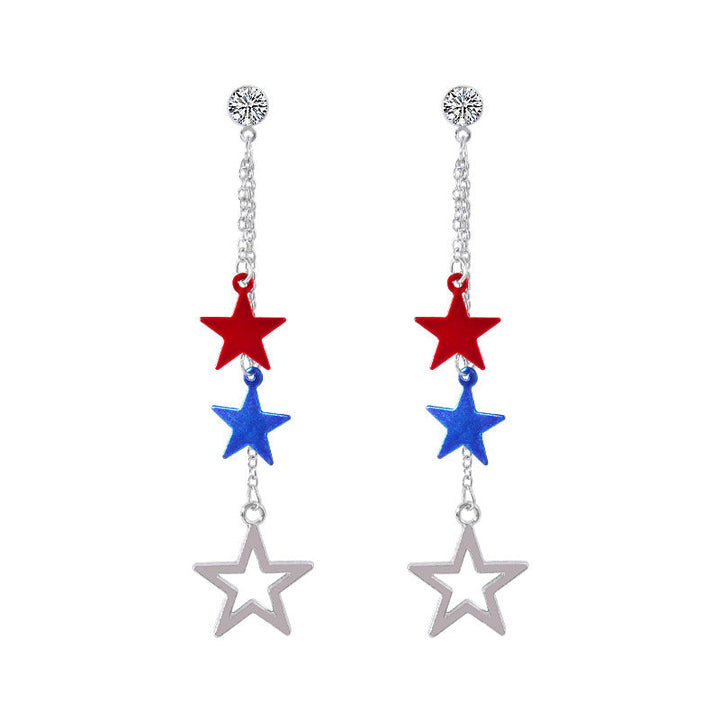 Women's long multi-layer star drop earrings with crystal embellishments and rhodium-plated alloy Kalsten