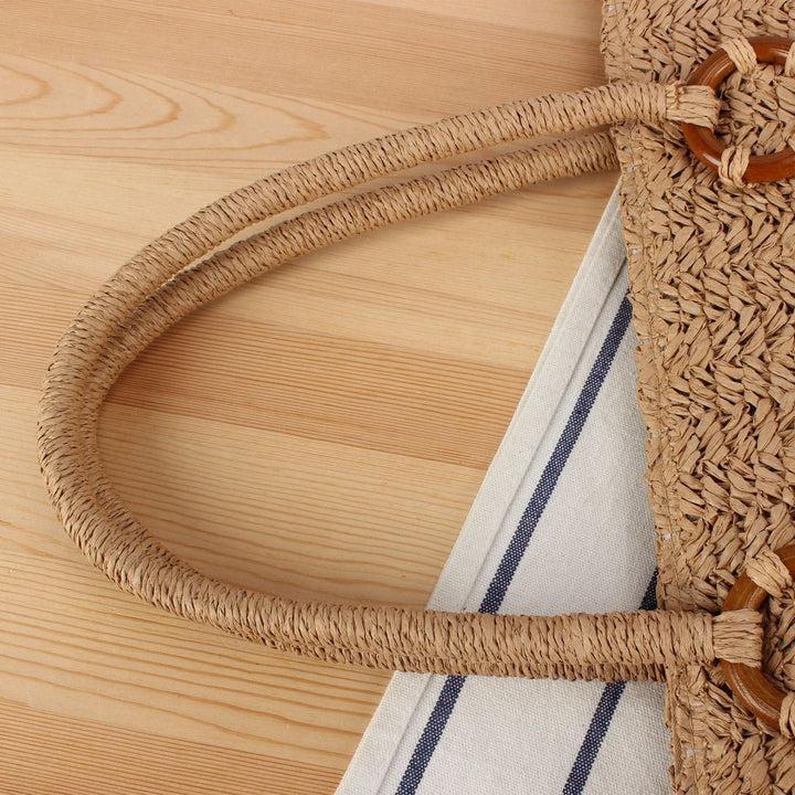 Braided beach bag with wood details Kalsten