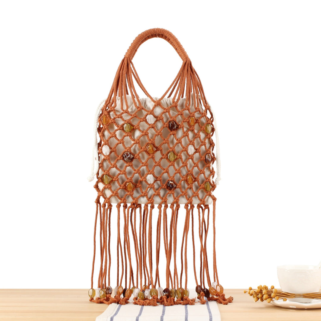Macrame Tote Bag with Unique Bead Decoration Kalsten