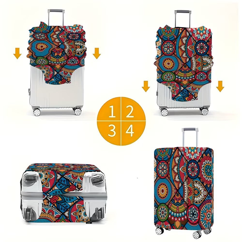 Unisex nan elastic suitcase cover with mandala pattern and telescopic handle compatibility Kalsten