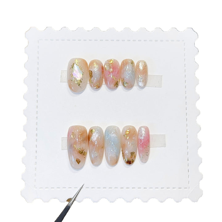 Artificial nails with glamorous metallic details and sparkling design Kalsten