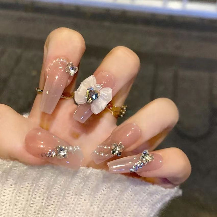 Elegant artificial nails with floral decor and glitter Kalsten