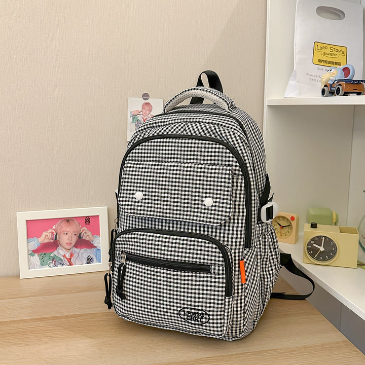 Checked Pattern Multi-Functional School Backpack