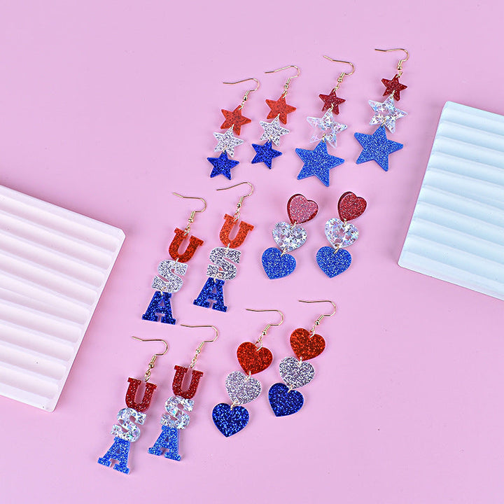 Women's nan triple star dangle glitter resin earrings with hypoallergenic hooks Kalsten