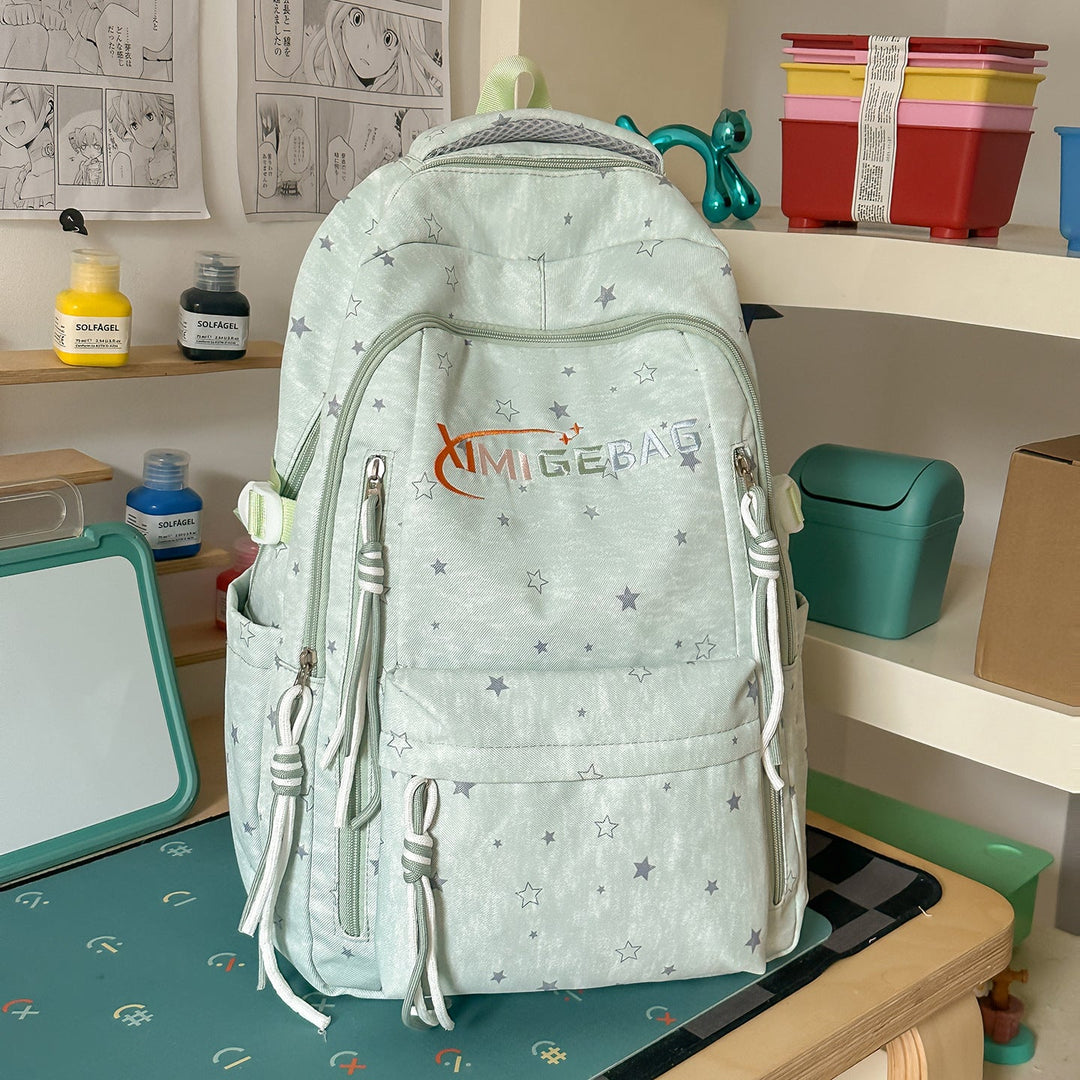 Multi-Compartment Star-Patterned School Backpack