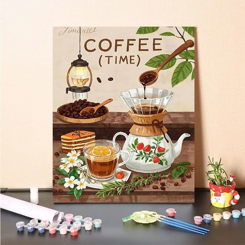 Coffee-Themed Paint by Numbers Canvas Art Kit Kalsten