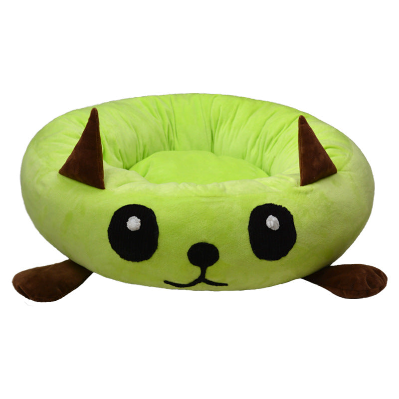 Plush Cat-Themed Nest Dog Bed