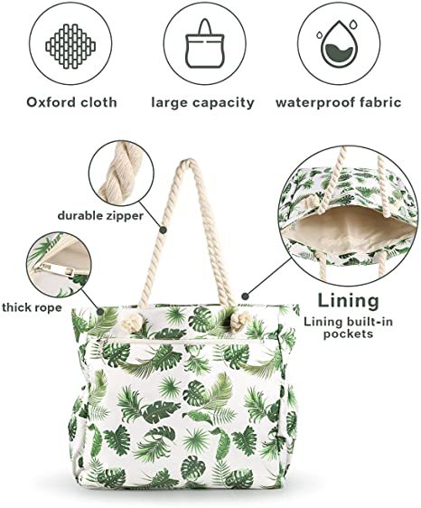 Beach bag with botanical motif and sturdy rope handles Kalsten