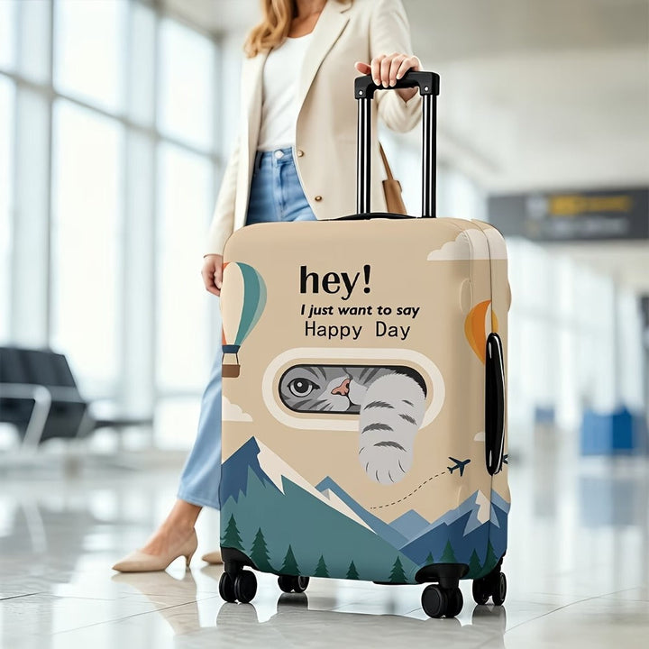 Unisex stretchable suitcase cover with three-dimensional cat window design, scratch-resistant stretch polyester and zipper Kalsten