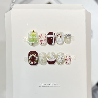 Snowflake-Inspired Glitter Press-On Nail Set Acalora