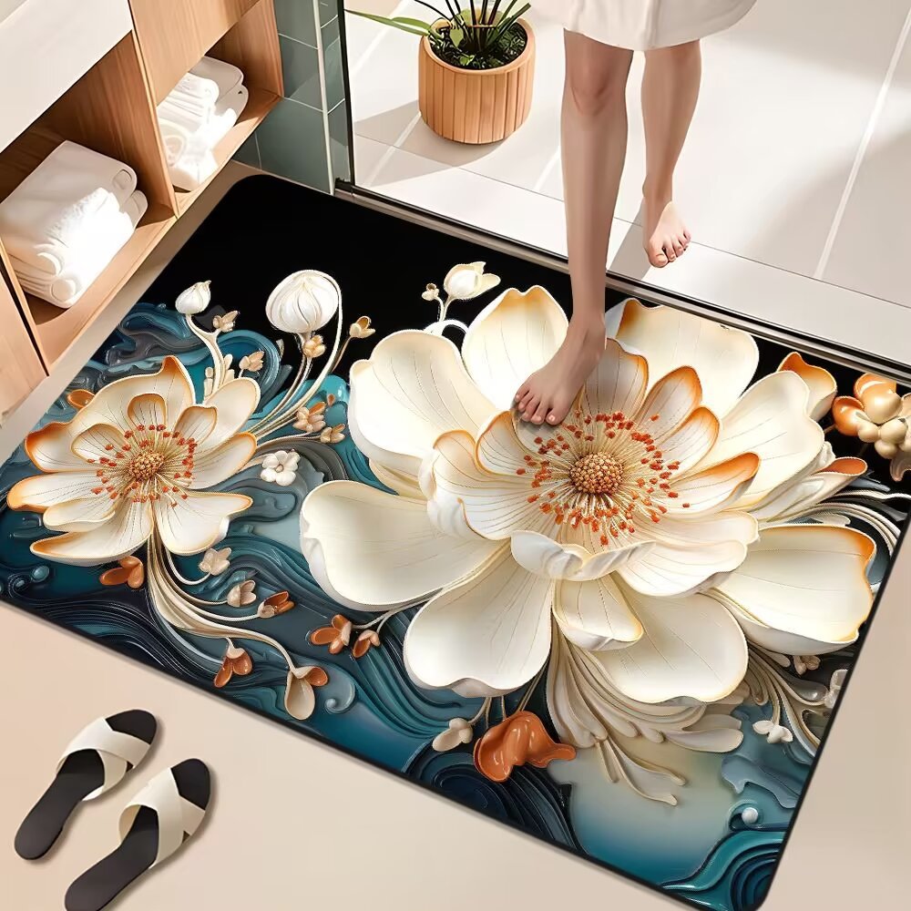 Floral Design Bathroom Mat Kalsten