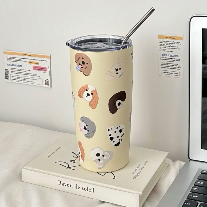 Women's insulated drinking cup with secure silicone lid and fun dog design Kalsten