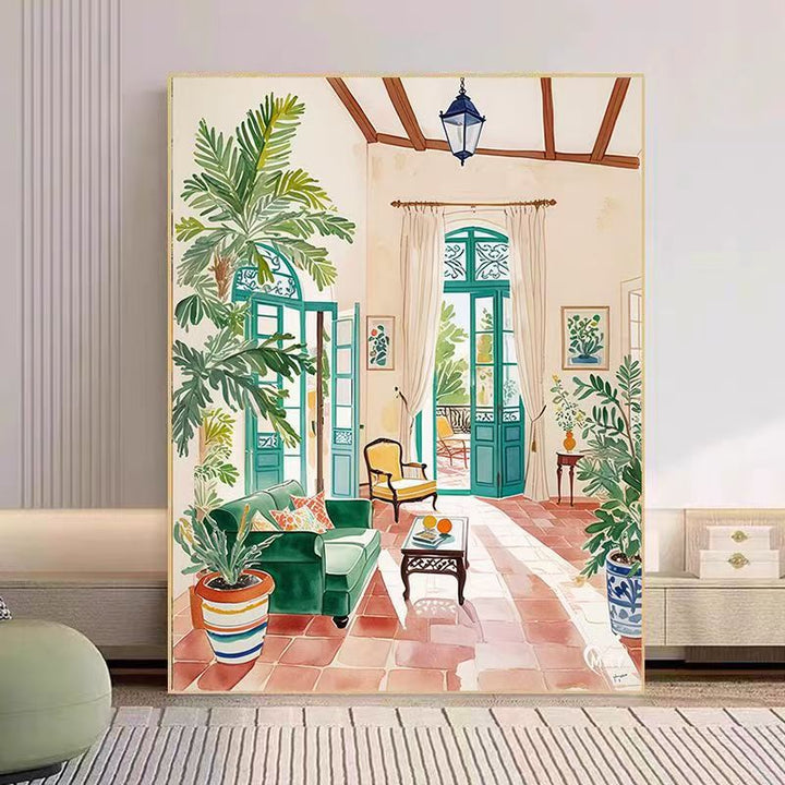 Cozy Living Room Watercolor Art Print Kalsten
