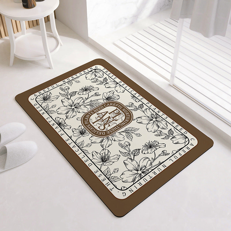 Oval Floral Pattern Bath Mat Kalsten