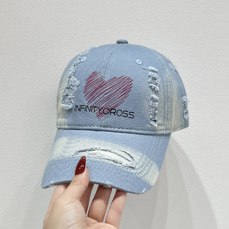 Women's Distressed Heart Embroidered Baseball Cap Kalsten