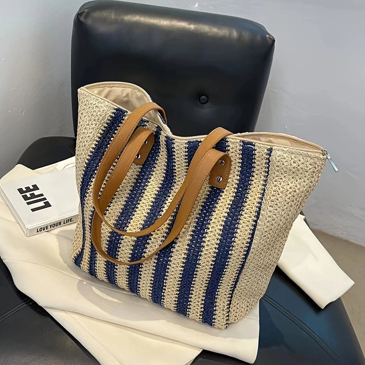 Handcrafted beach bag with structured stripe pattern Kalsten