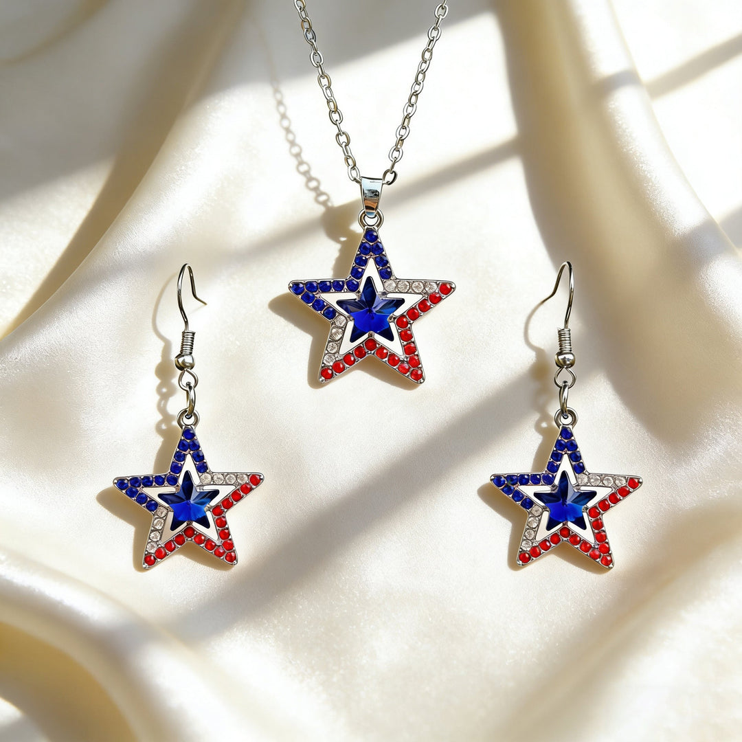 Women's patriotic jewelry set with flip-flop pendant made of enamel and crystal embellishment Kalsten