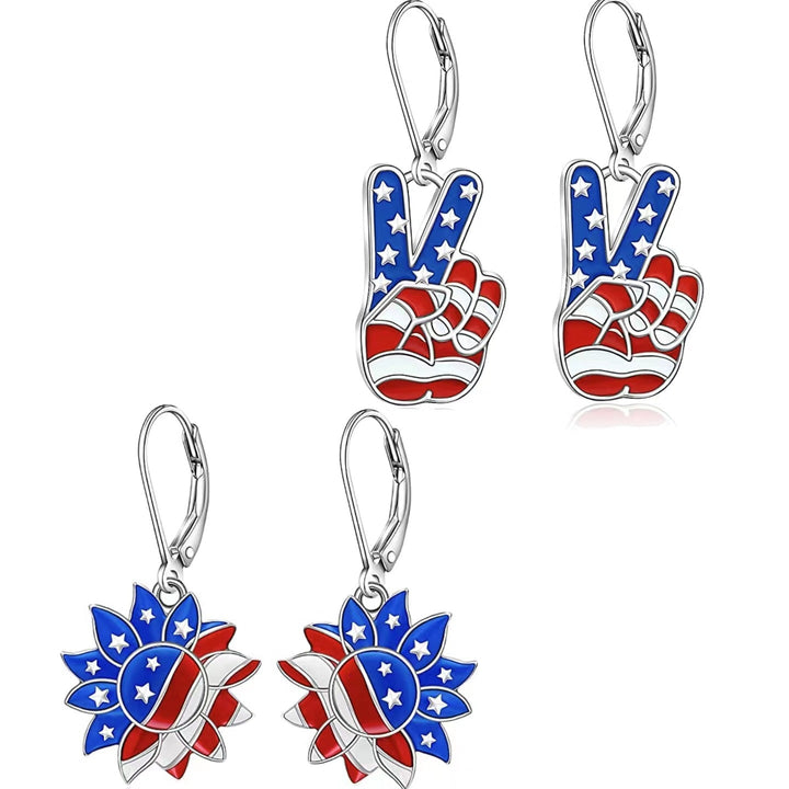 Women's patriotic earrings Peace-Hand with enamel and folding hook clasp Kalsten