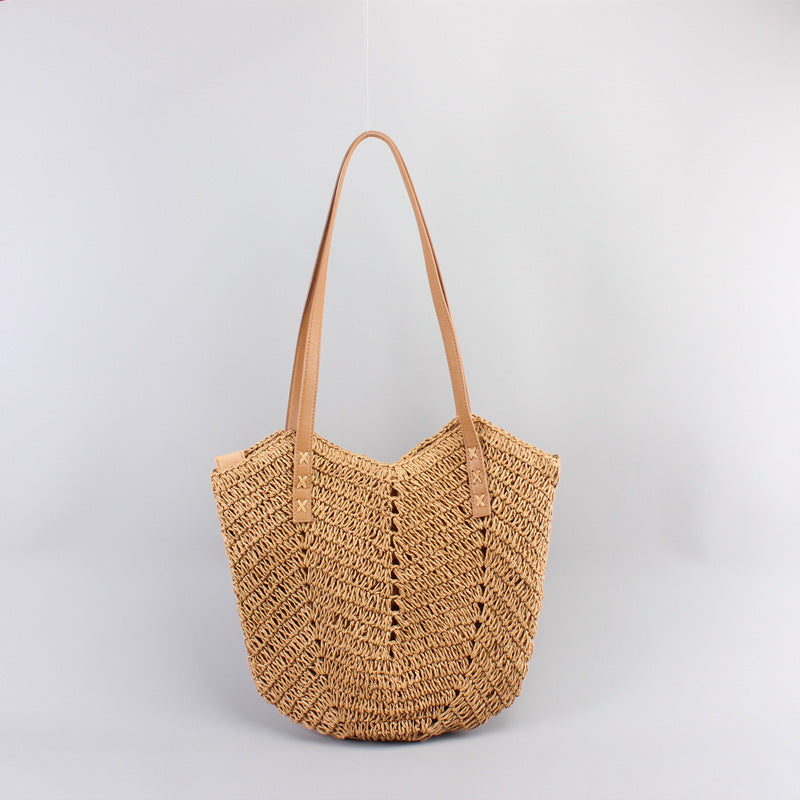Casual bag made of handwoven straw with wide leather handles Kalsten