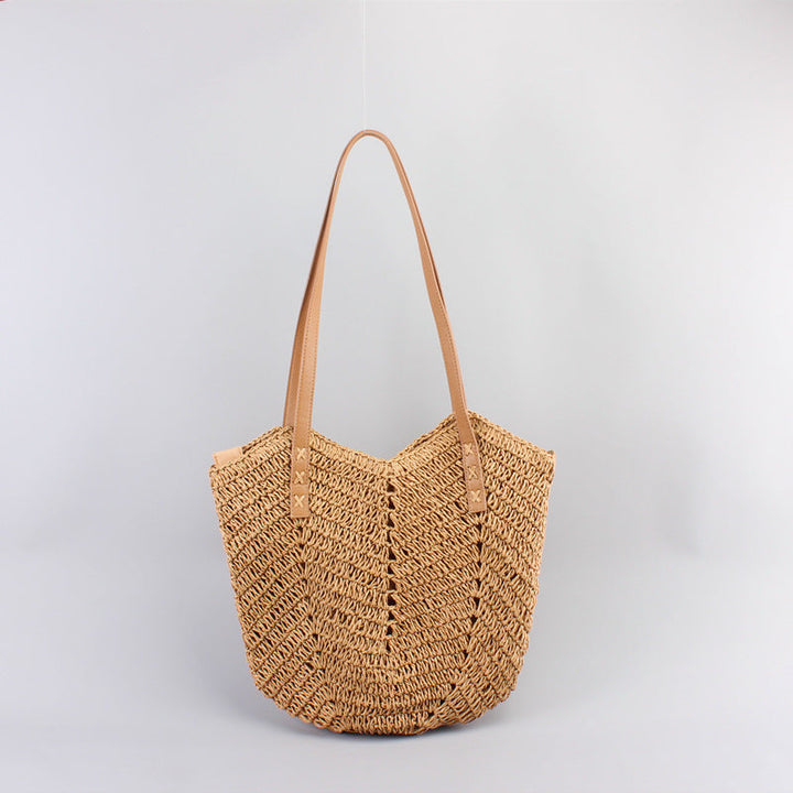 Casual bag made of handwoven straw with wide leather handles Kalsten