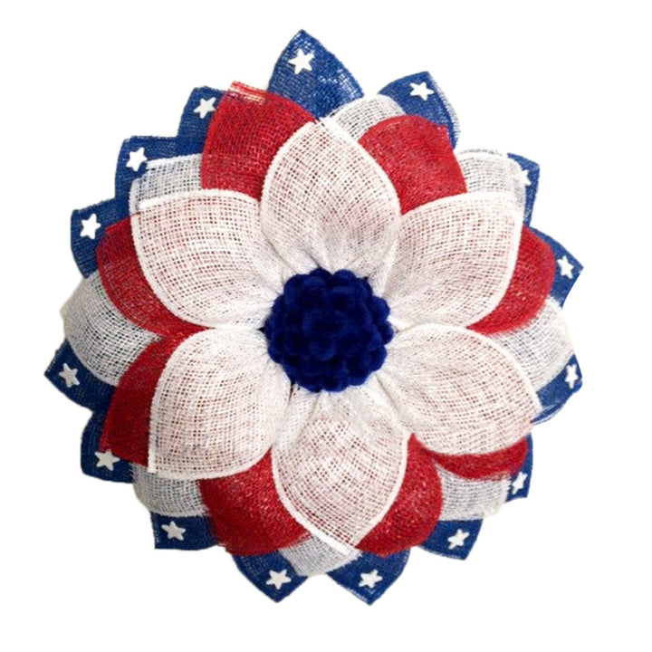 Unisex nan handcrafted Americana medallion wreath with layered deco mesh ribbons star motif bows and rustic sign Kalsten