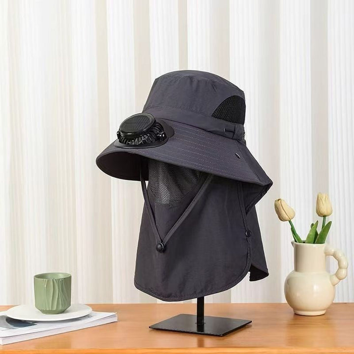 UV-Protect-Sun Hat with removable face and neck protection, integrated solar fan and breathable mesh Kalsten
