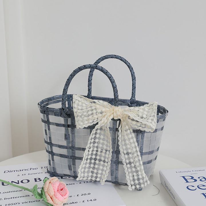 Handcrafted basket bag with elegant bow applique Kalsten