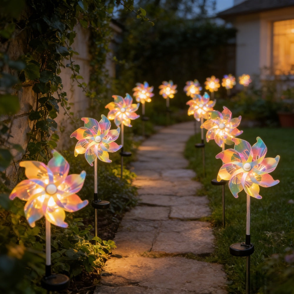 LED Solar-Powered Spinning Pinwheel Pathway Stake Lights Kalsten