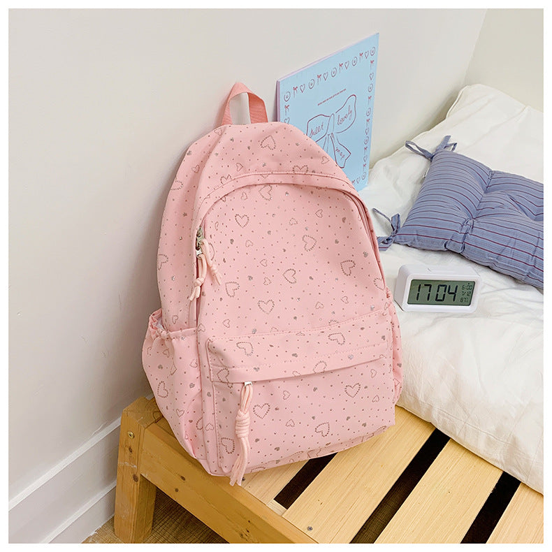 Heart-Patterned Casual School Backpack