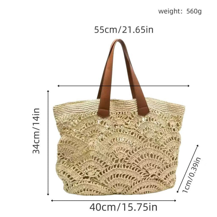 Braided beach bag with leather handles Kalsten