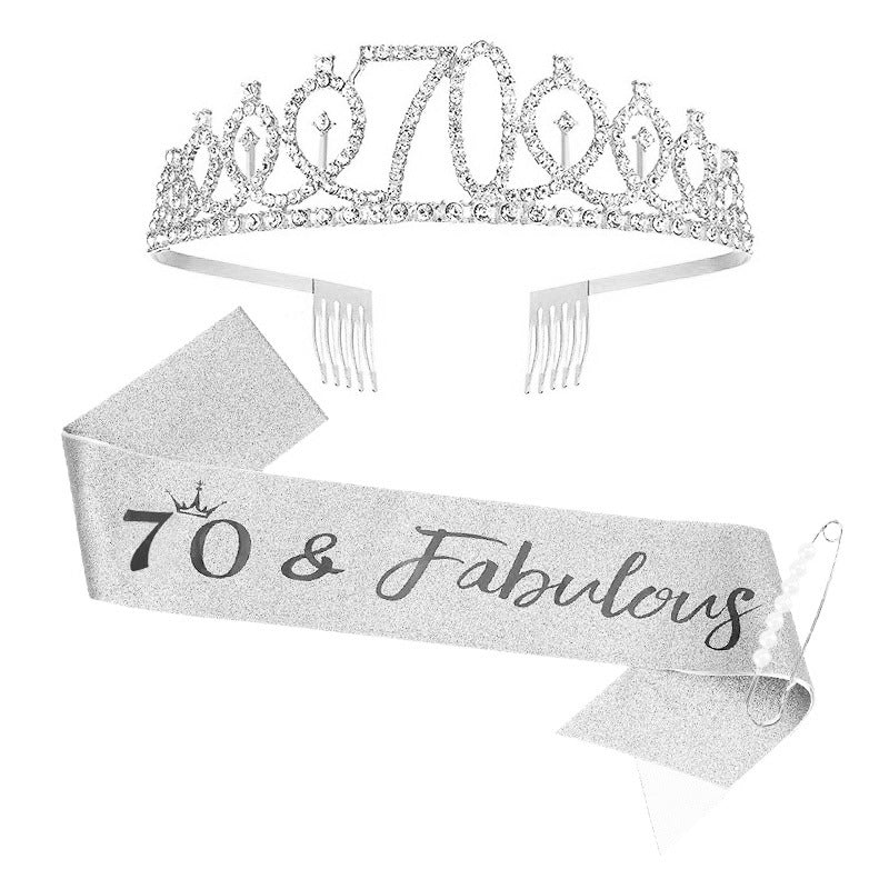 Women Crystal-Embellished Birthday Crown with Personalized Sash Kalsten