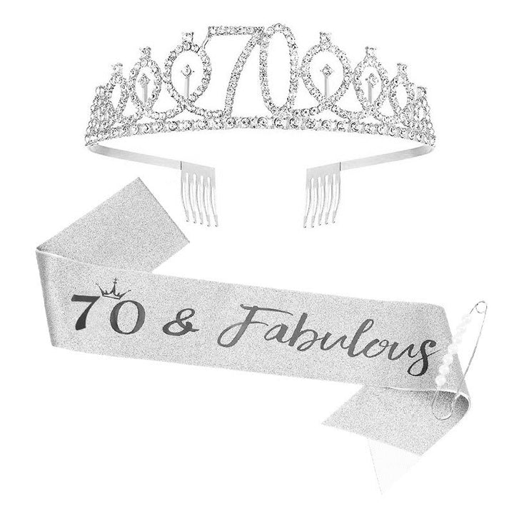 Women Crystal-Embellished Birthday Crown with Personalized Sash Kalsten
