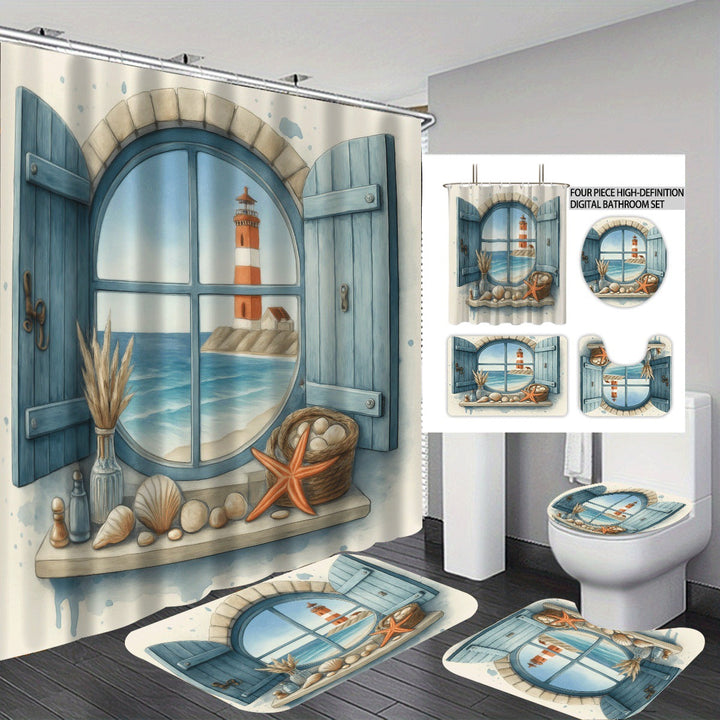 Coastal Lighthouse-Themed Four-Piece Bathroom Set Kalsten