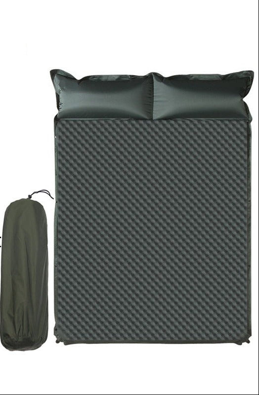 double connectable inflatable camping mattress with integrated dual pillows, egg-crate comfort surface and compact carry sack Kalsten
