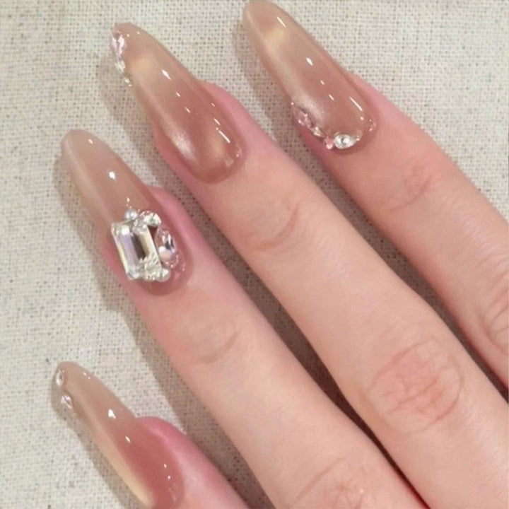 Artificial nails with elegant rhinestone decoration and glossy finish Kalsten