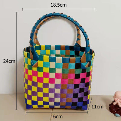 Handmade Basket Bag In Checked Design Kalsten