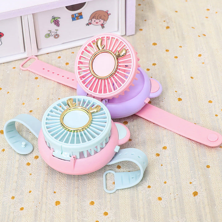 Ladies portable hand fan with integrated mirror and cute animal design Kalsten